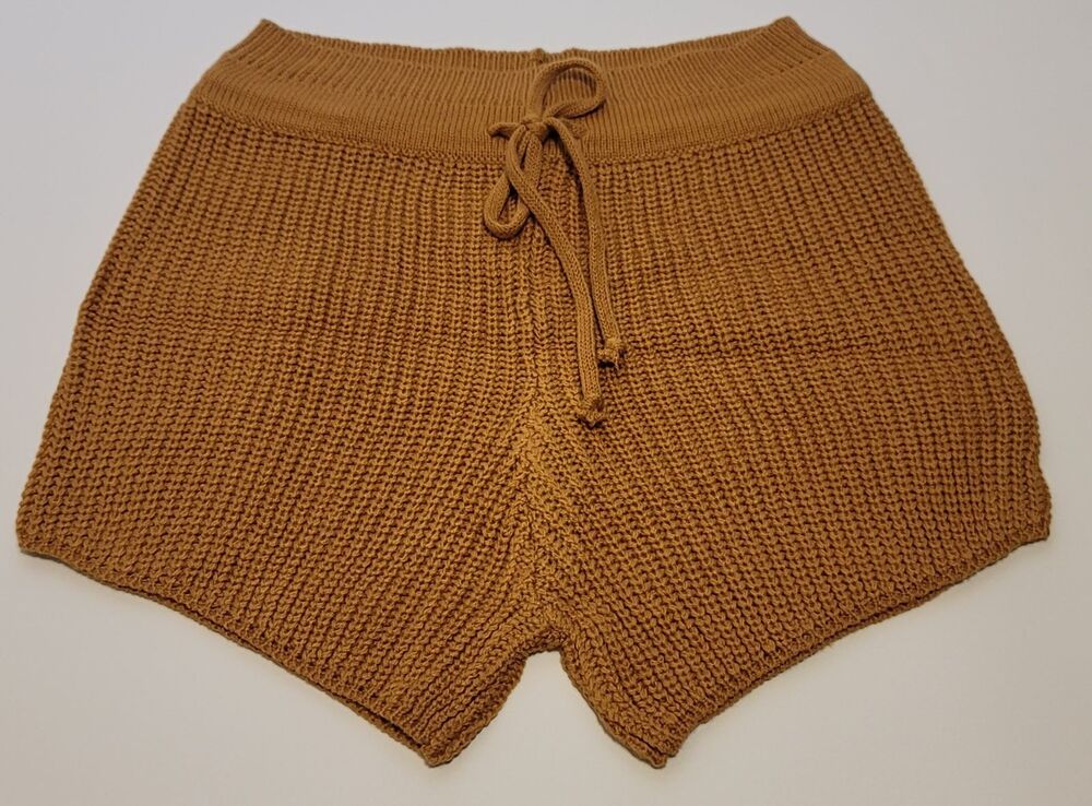 DAY & NIGHT Women's Cozy Cable Knit Sweater Shorts Brown Drawstring Lounge S